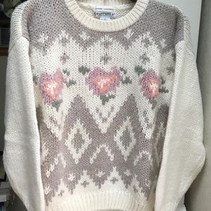 HAND LOOMED CREAM & TAUPE SWEATER by CURRANTS - Size M - EUC